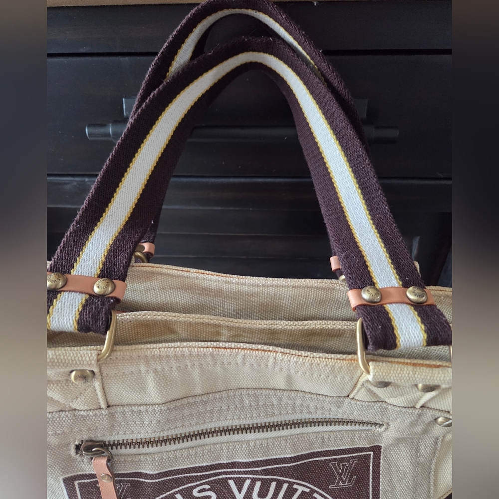 SOLD LOUIS VUITTON Beige Brown Canvas Cruise Line Globe MM Shopper Tote Bag - Picture 8 of 16